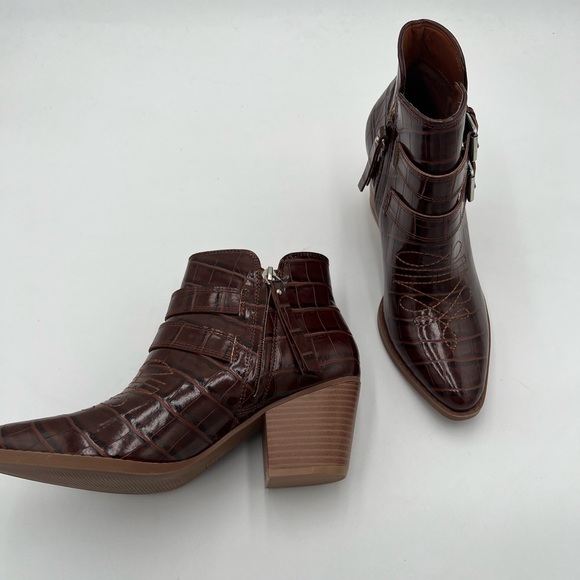 ZBY Snake Pattern Double Buckle Heel Ankle Boots Size 6 1/2 - Picture 5 of 12